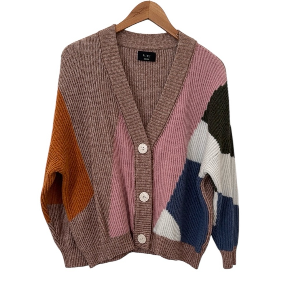 VICI Women’s Cardigan Colorblock Sweater Medium